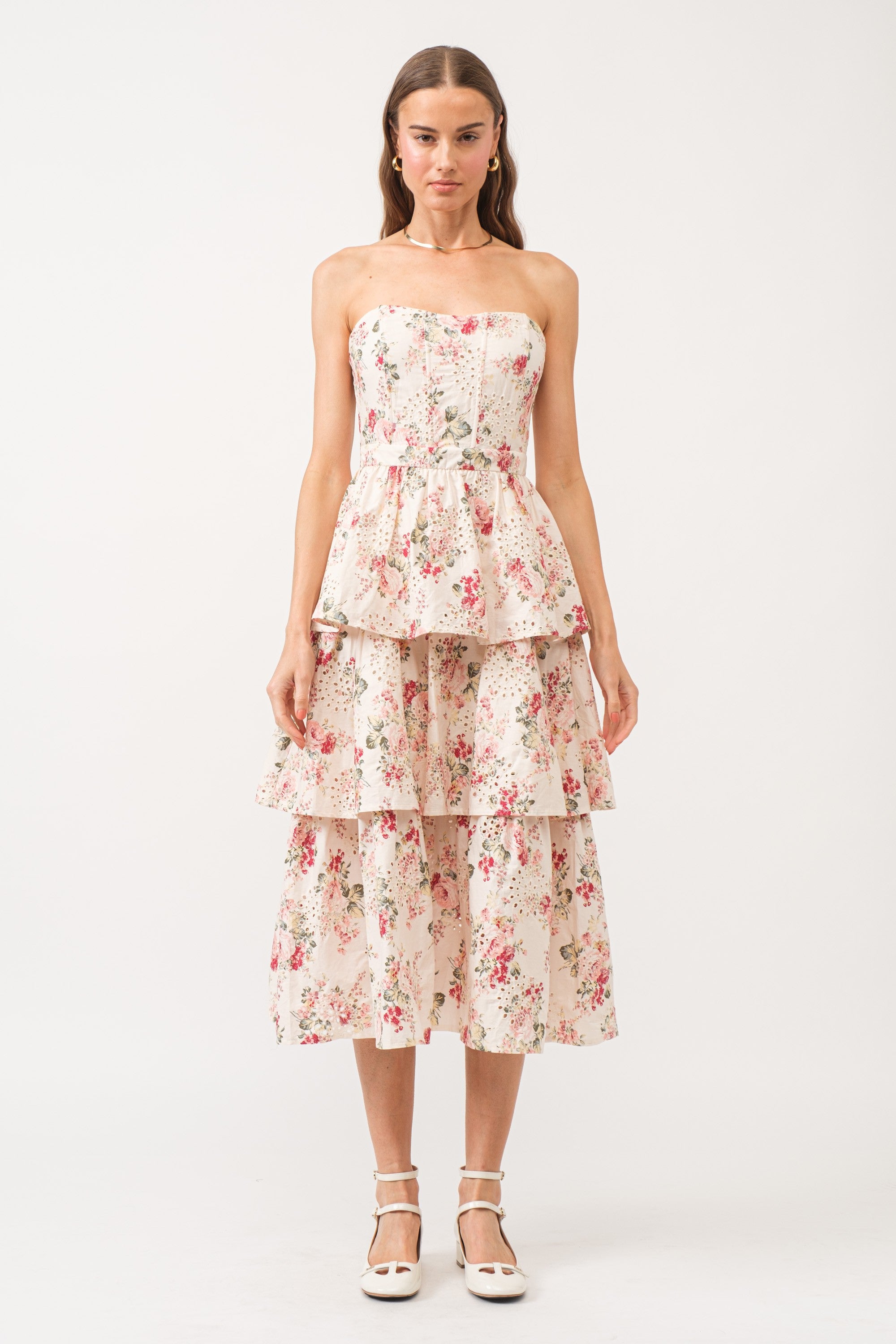 Sofie The Label Floral Corset Tiered Midi Dress L Sofie The Label Floral Corset Tiered Midi Dress L
