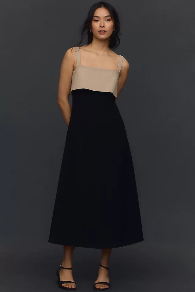 Rue Sophie Aurelia Colorblock Midi Dress - Taupe Black Rue Sophie Aurelia Colorblock Midi Dress - Taupe Black