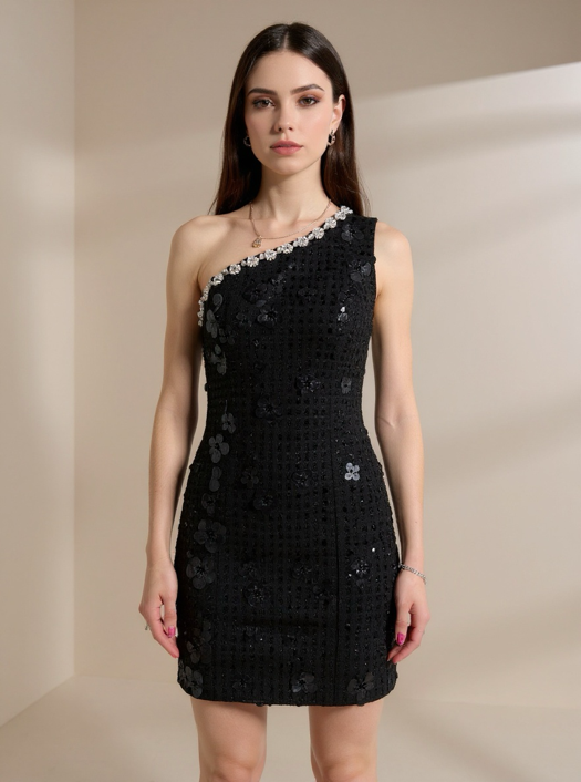 Elliatt Ellouise Embellished Tweed One Shoulder Mini Dress Elliatt Ellouise Embellished Tweed One Shoulder Mini Dress