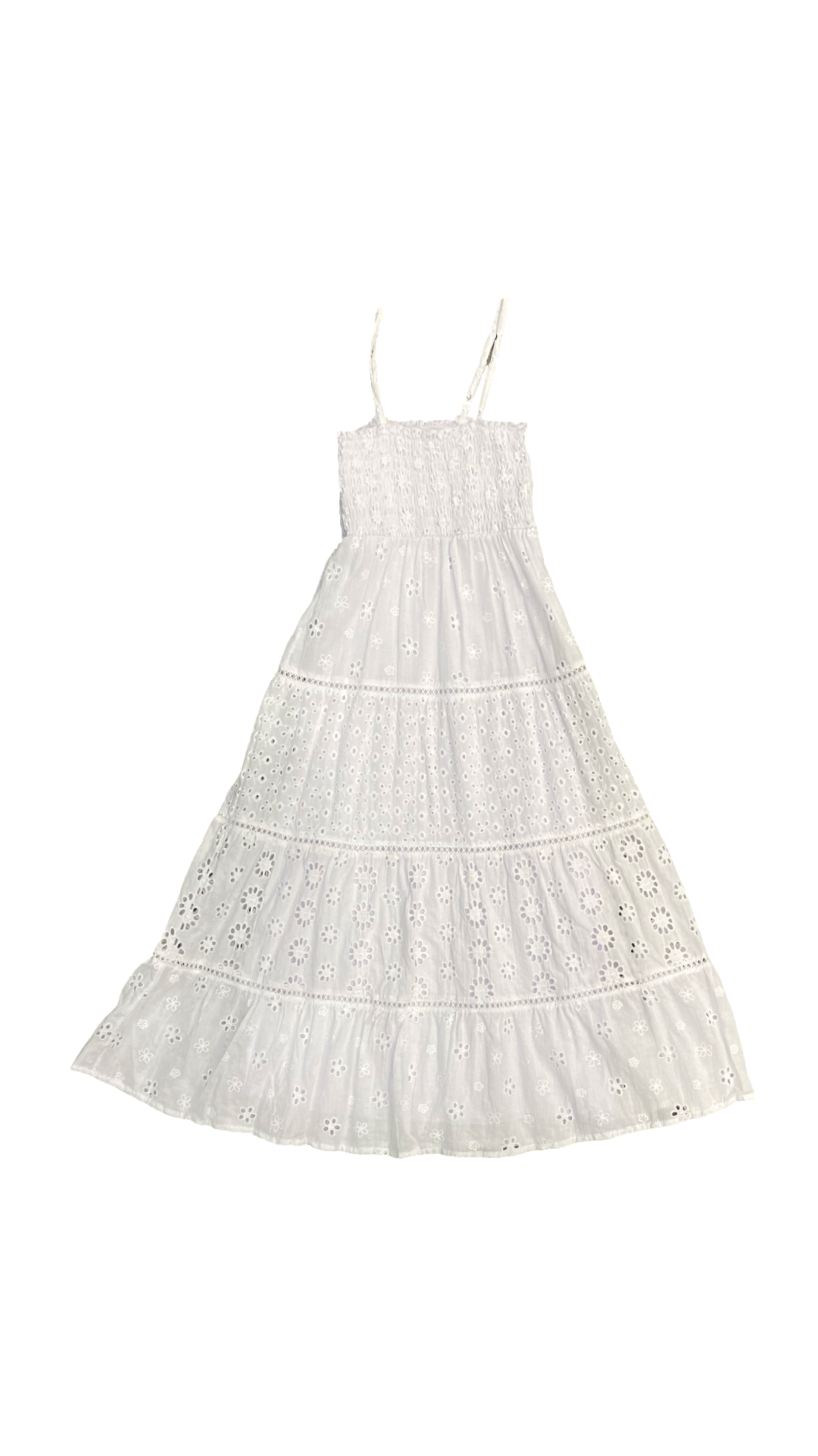 Flowers by Zoe White Eyelet Smocked Body Maxi Dress White / 6 Flowers by Zoe White Eyelet Smocked Body Maxi Dress White / 6