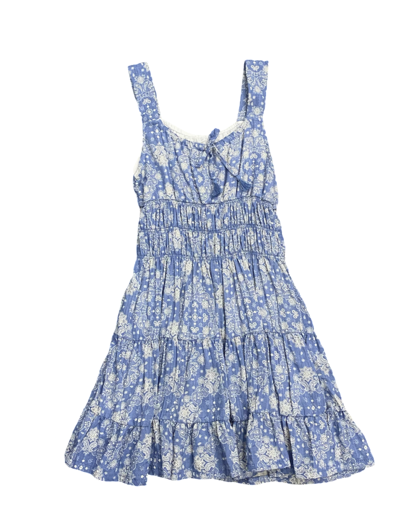 Flowers by Zoe Blue Bandana Ruched Body Ruffle Hem Dress Blue / 6 Flowers by Zoe Blue Bandana Ruched Body Ruffle Hem Dress Blue / 6