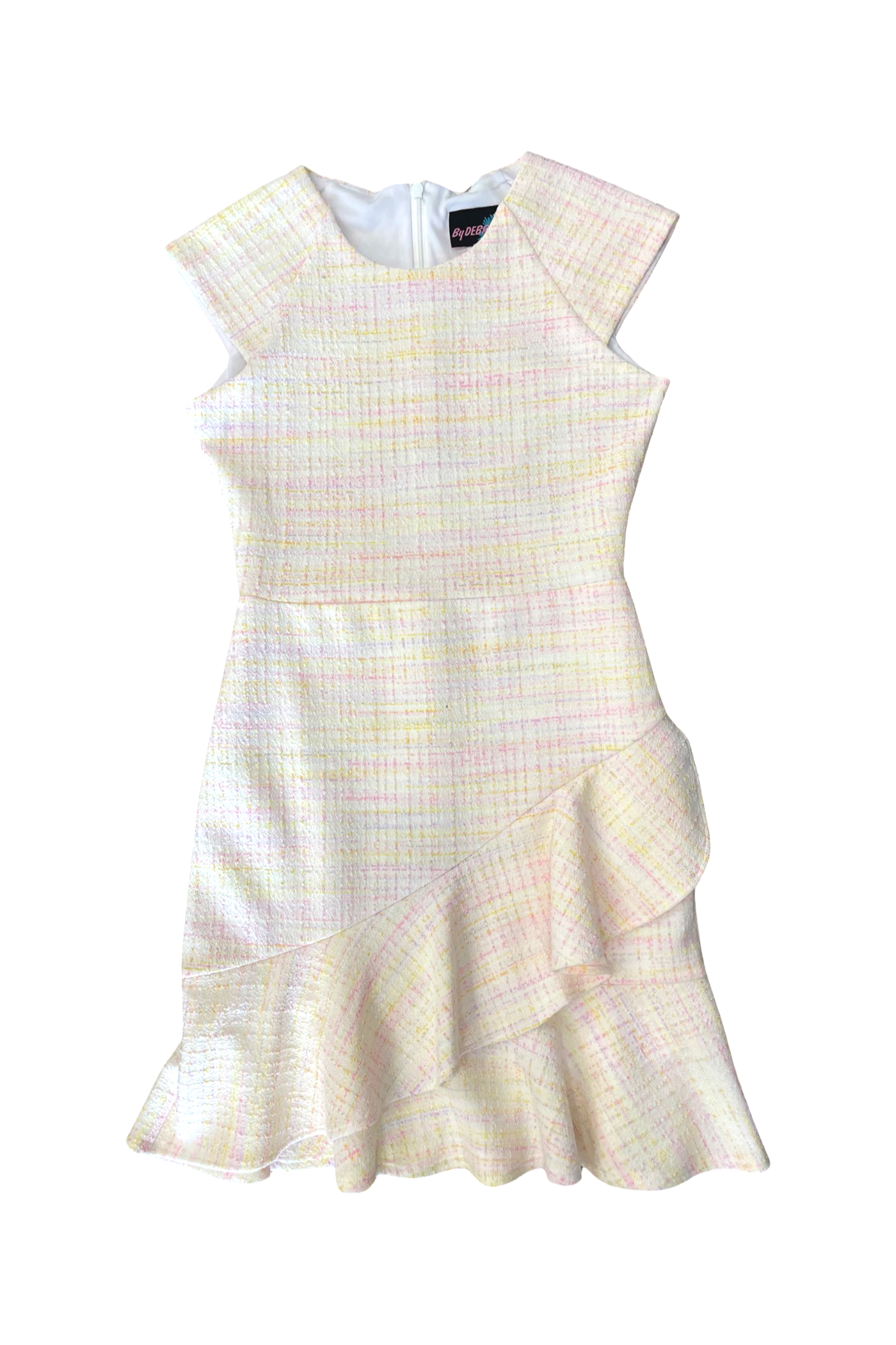 Girls & JR Pastel Tweed Ruffle Front Dress