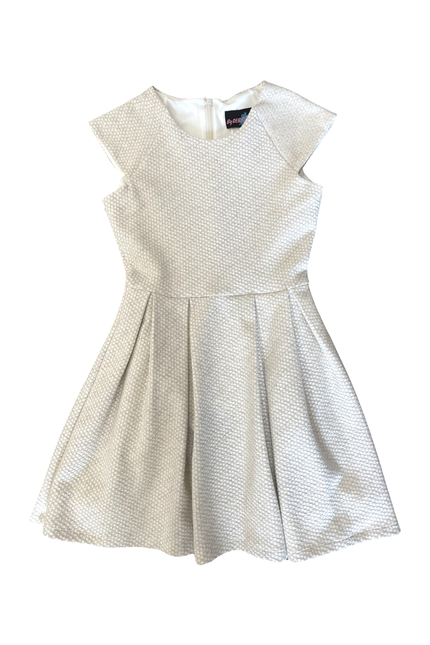 Girls & JR Ivory Silver Pleated Dress