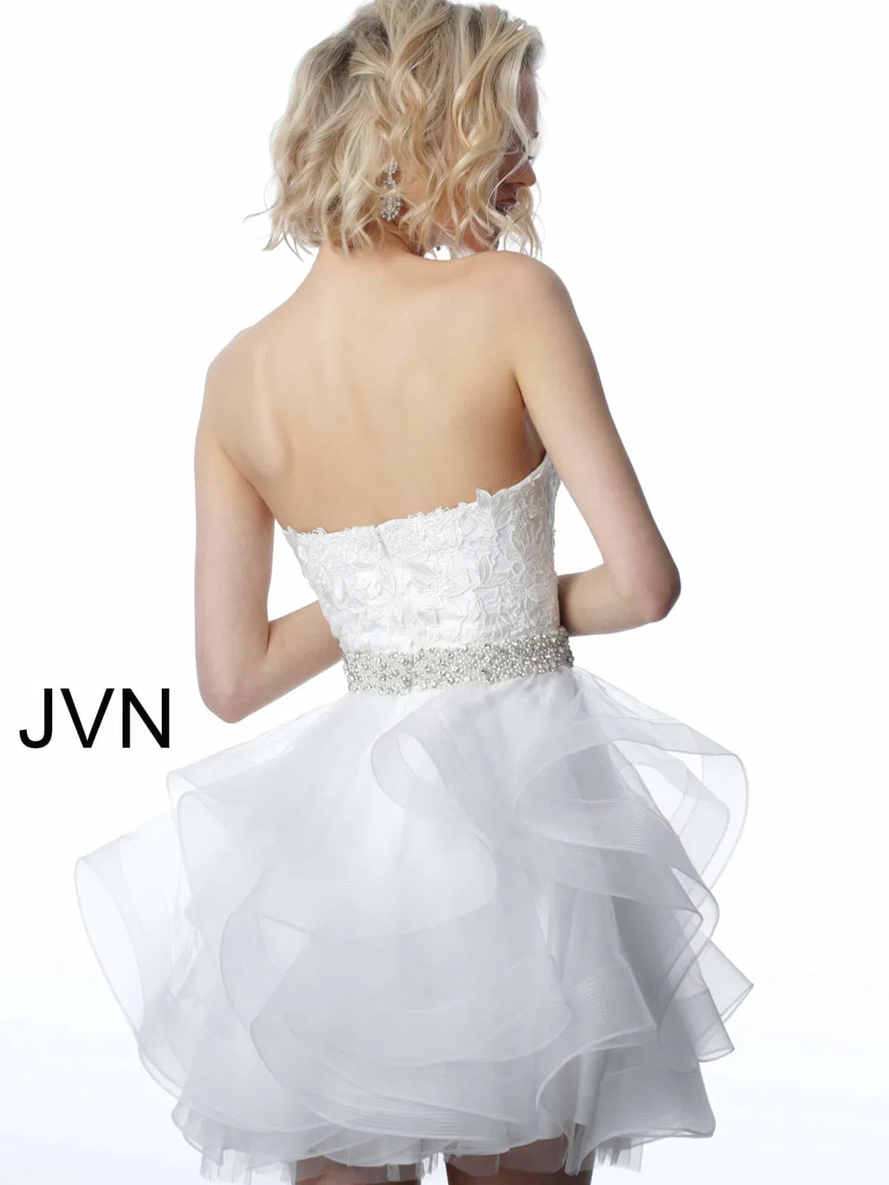 Jovani 3099 Embellished Belt Strapless Short Dress