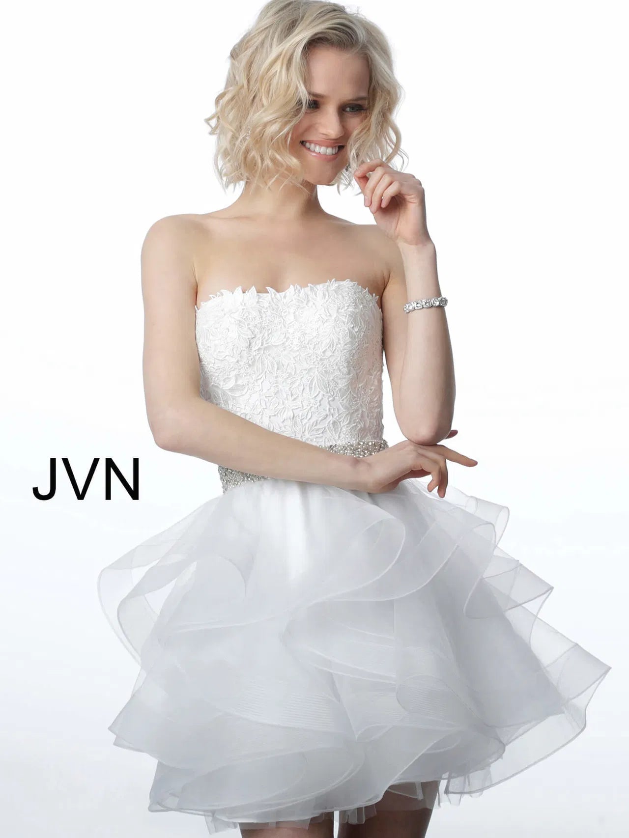 Jovani 3099 Embellished Belt Strapless Short Dress