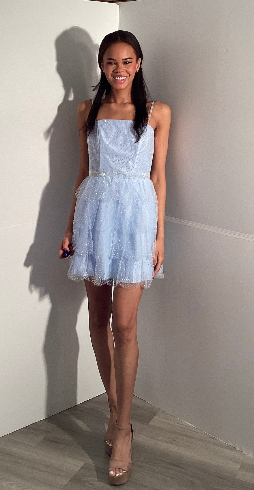 Jovani K45723 All Over Crystal Ruffle Tiered Dress Light Blue / 8 Jovani K45723 All Over Crystal Ruffle Tiered Dress Light Blue / 8