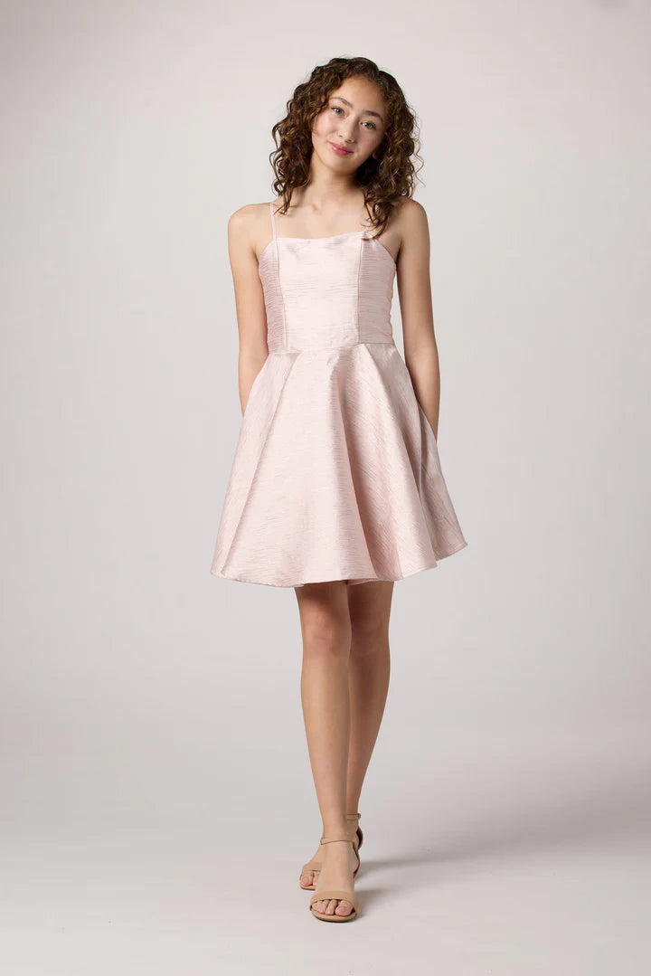 Un Deux Trois Girl's Satin Fit & Flare Dress - Pink