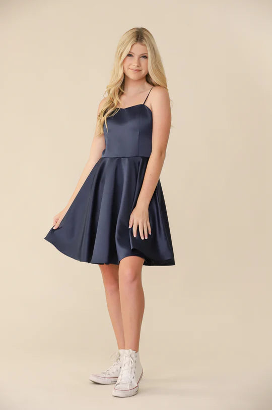 open lace back dress Un Deux Trois Kids' Fit & Flare Dress in Navy at Nordstrom, Size 12