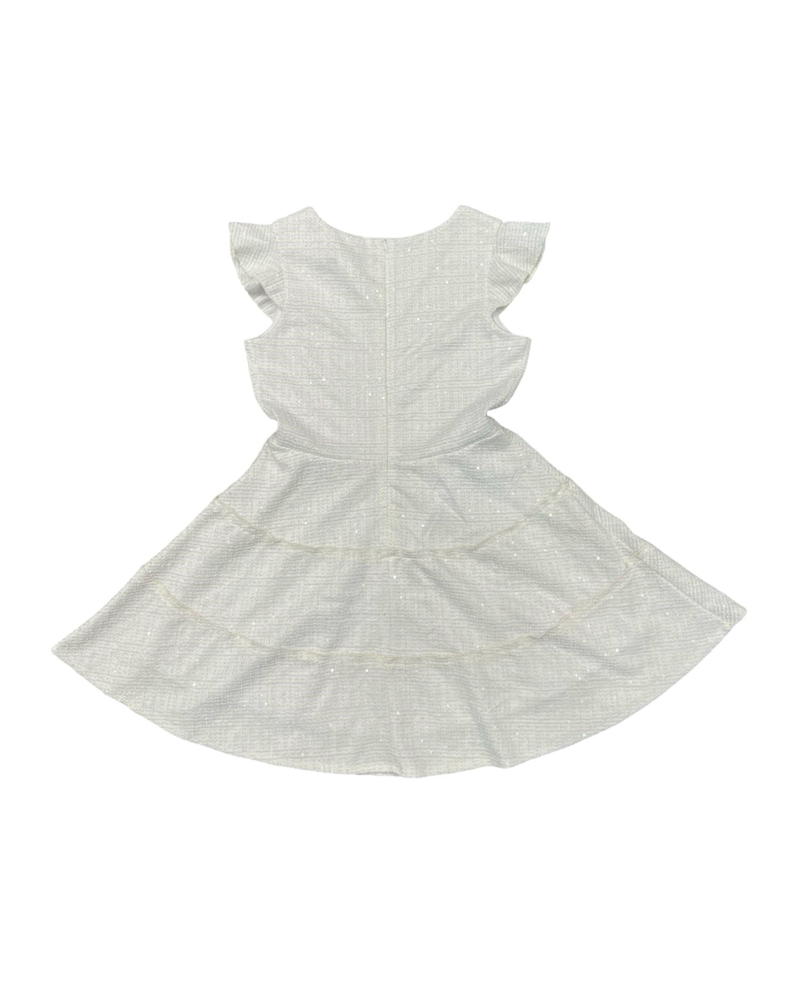 Girls & JR Ivory Sequin Tiered Cap Sleeve Aline Dress