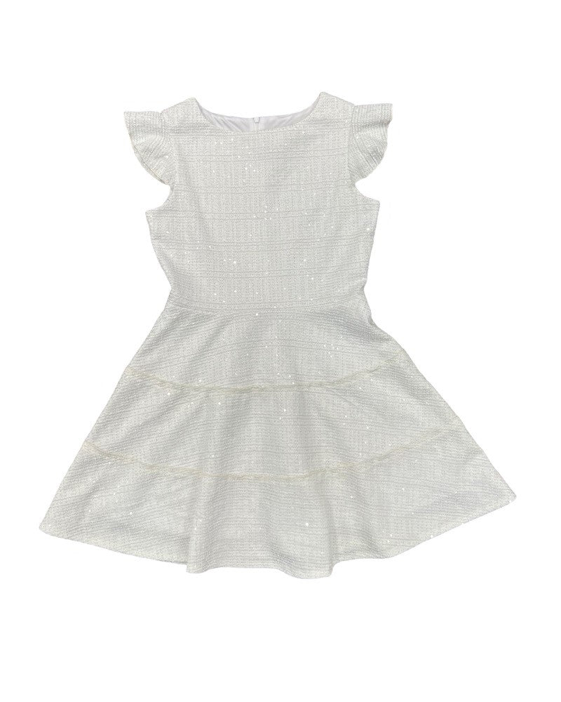 Girls & JR Ivory Sequin Tiered Cap Sleeve Aline Dress