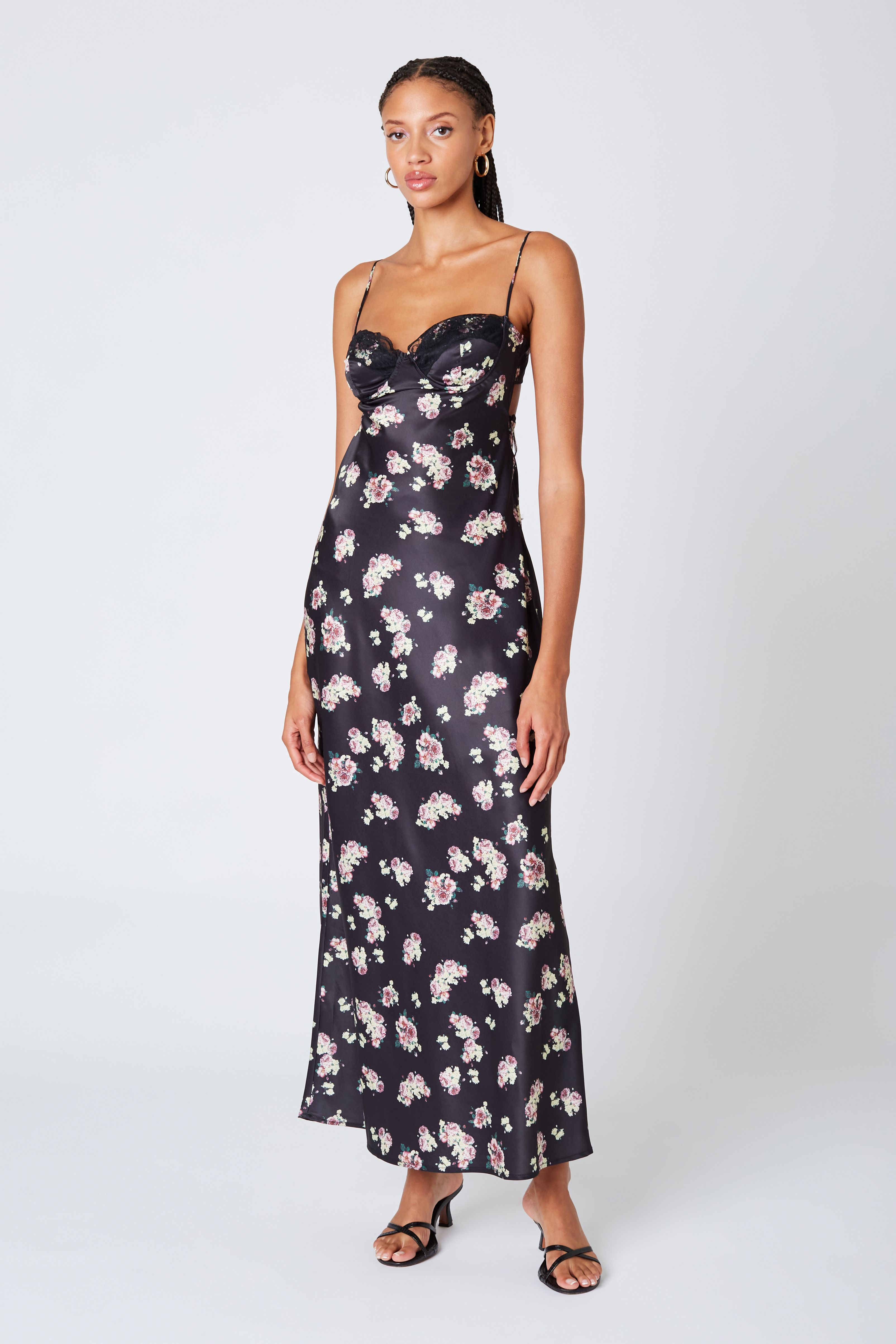 Cotton Candy La Bustier Maxi Slip Dress Black Floral / M Cotton Candy La Bustier Maxi Slip Dress Black Floral / M