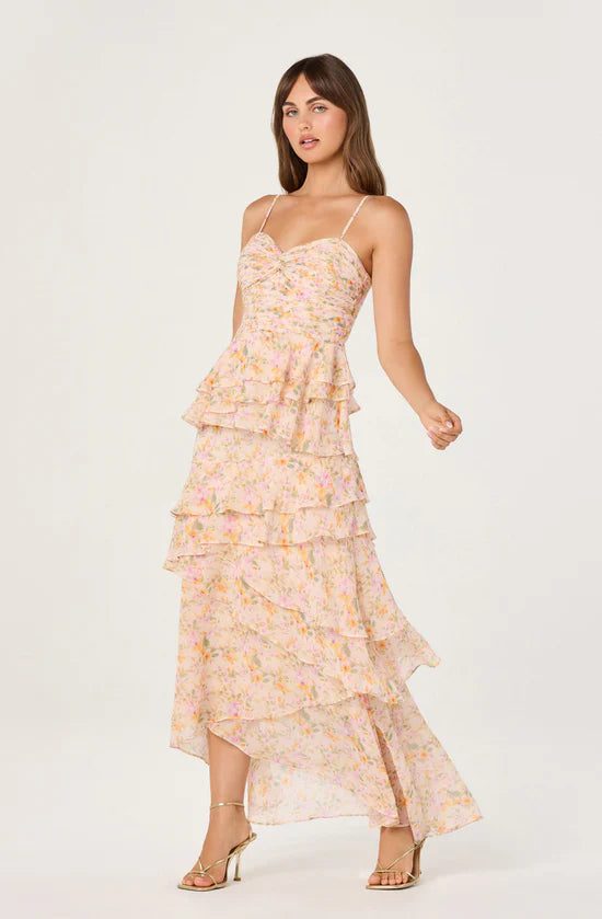 feminine maxi dresses ASTR The Label Coline Ruffle Chiffon Maxi Dress