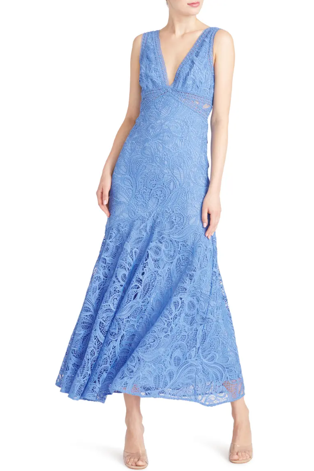 ML Monique Lhuillier Blue Opal Sleeveless Lace Dress