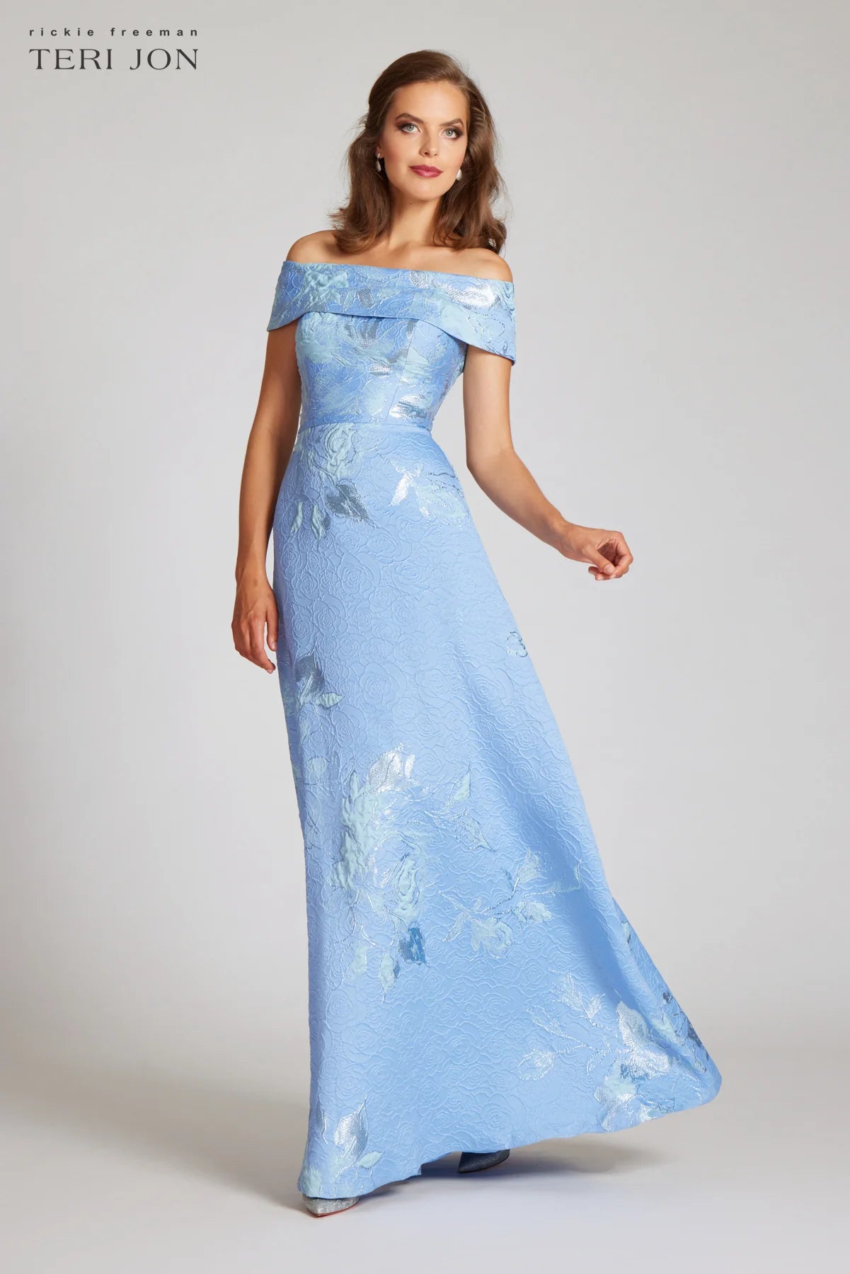 Teri Jon - Floral Jacquard Off The Shoulder Gown Teri Jon - Floral Jacquard Off The Shoulder Gown