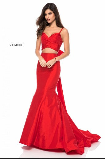 red sherri hill two piece dress Sherri Hill SH-50805 Red Two Piece Prom Dress Size 8