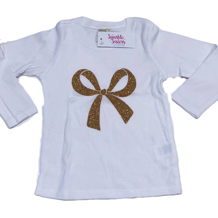 Girls Couture Clips white gold bow long sleeve tee