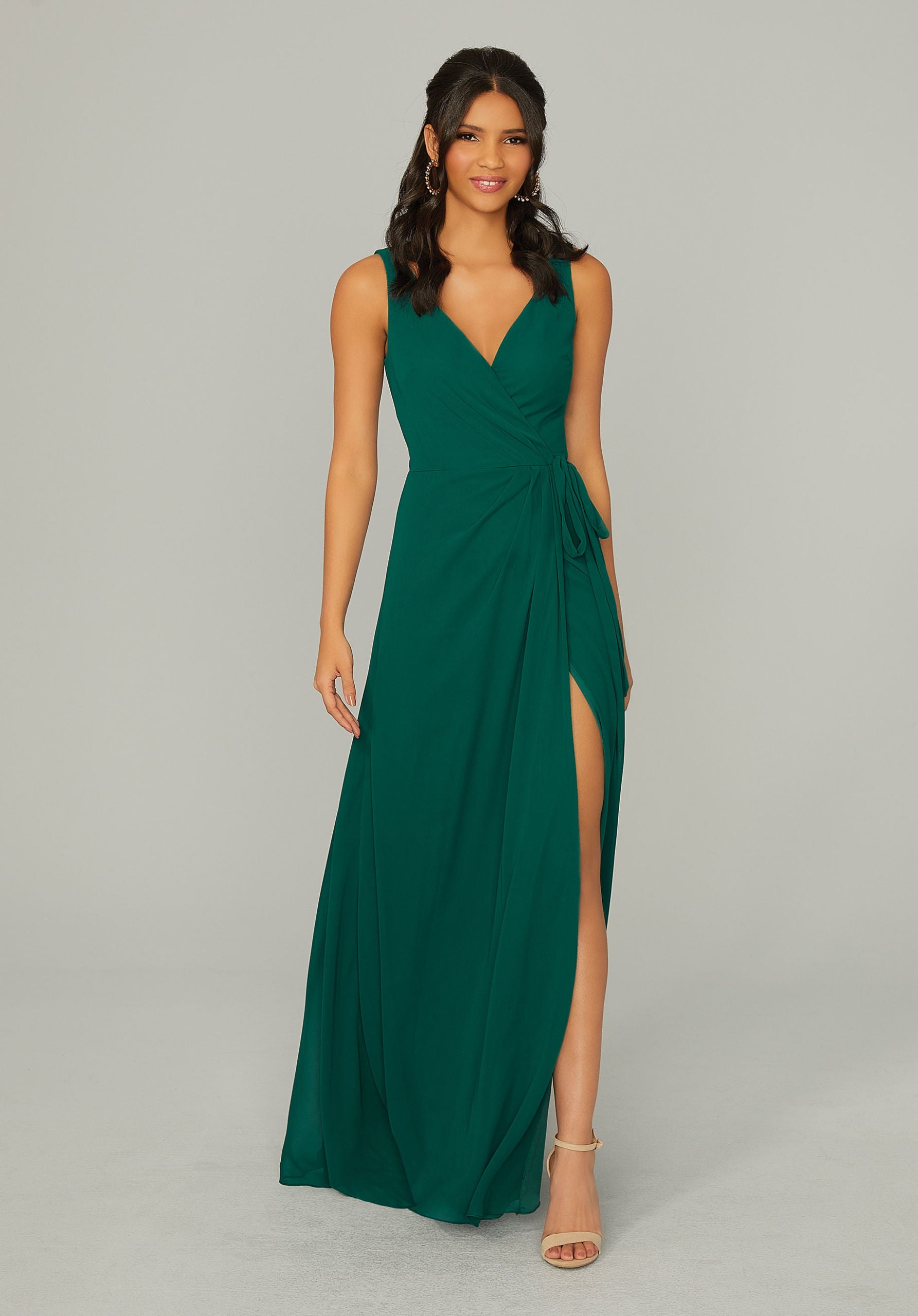 morilee bridesmaid dresses Chiffon Bridesmaids Dress with Draped V-Neck Bodice and Keyhole Back line chiffon bridesmaid dress feautring a surplice bodice with flutter sleeves 21613 Morilee Bridesmaids
