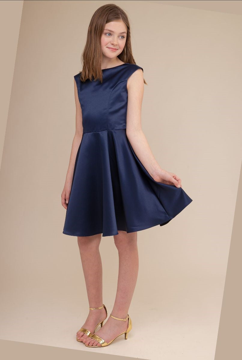 Navy Cap Sleeve Satin Dress in Longer Length 10 / Navy Navy Cap Sleeve Satin Dress in Longer Length 10 / Navy