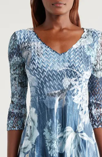 Lace Sleeve Charmeuse & Chiffon Cocktail Dress