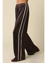 Brown Satin Side Stripe Pants