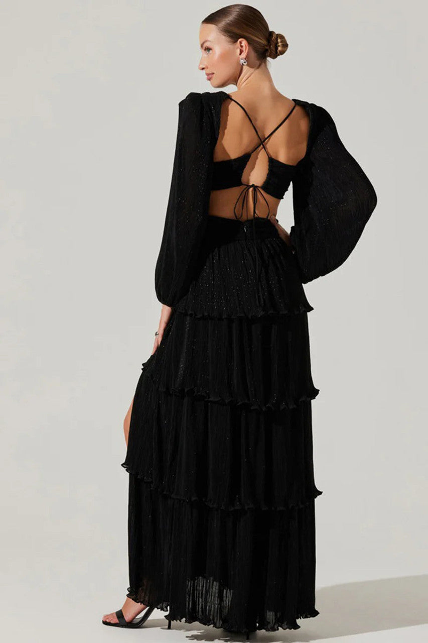 Anora Vneck Pleated Tiered Dress
