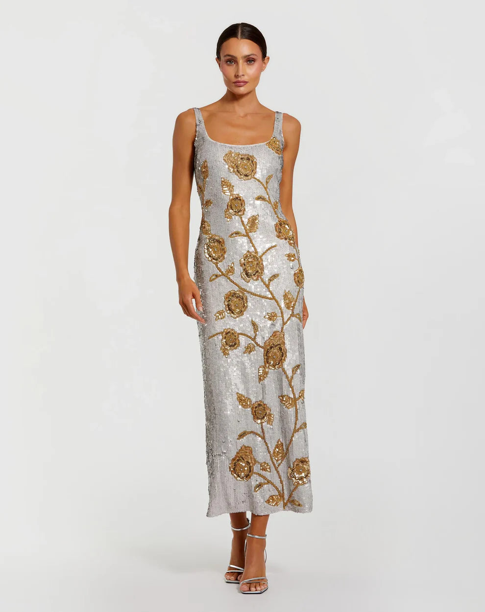 Platinum Gold Floral Midi Dress