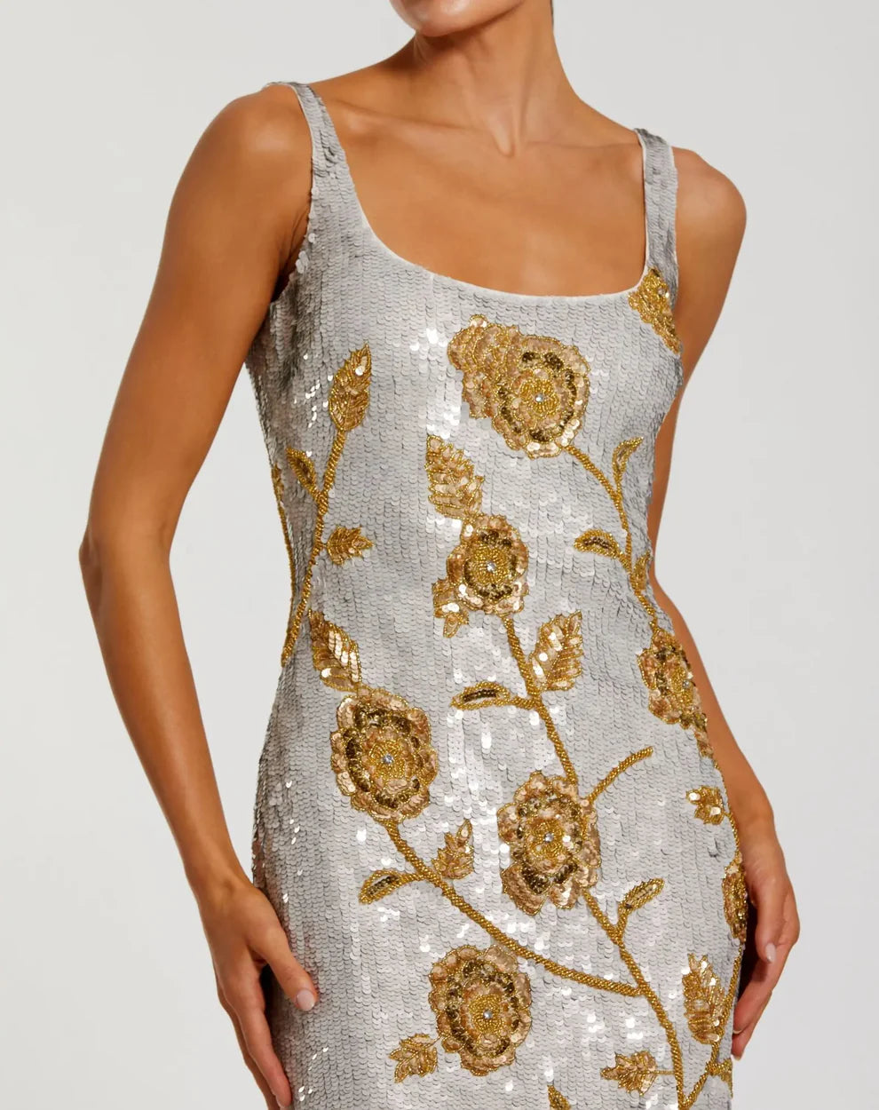 Platinum Gold Floral Midi Dress