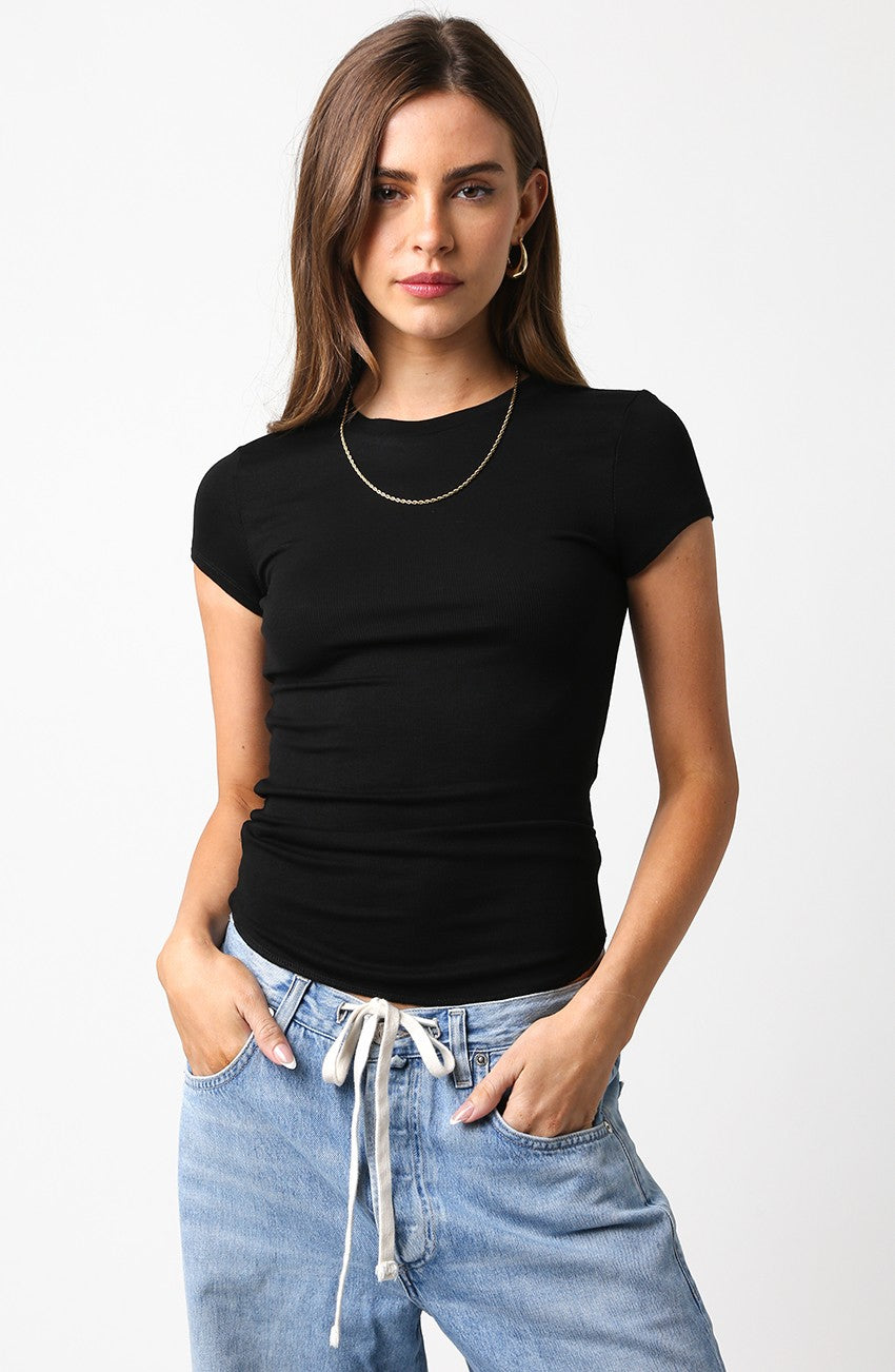 Rib Cap Sleeve Fitted Tee