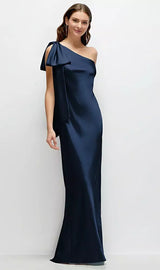 One-Shoulder Bias-Cut Satin Maxi Dress