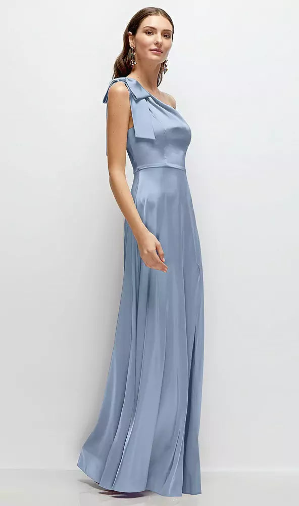 Bow One-Shoulder Fluid Satin Maxi Dress