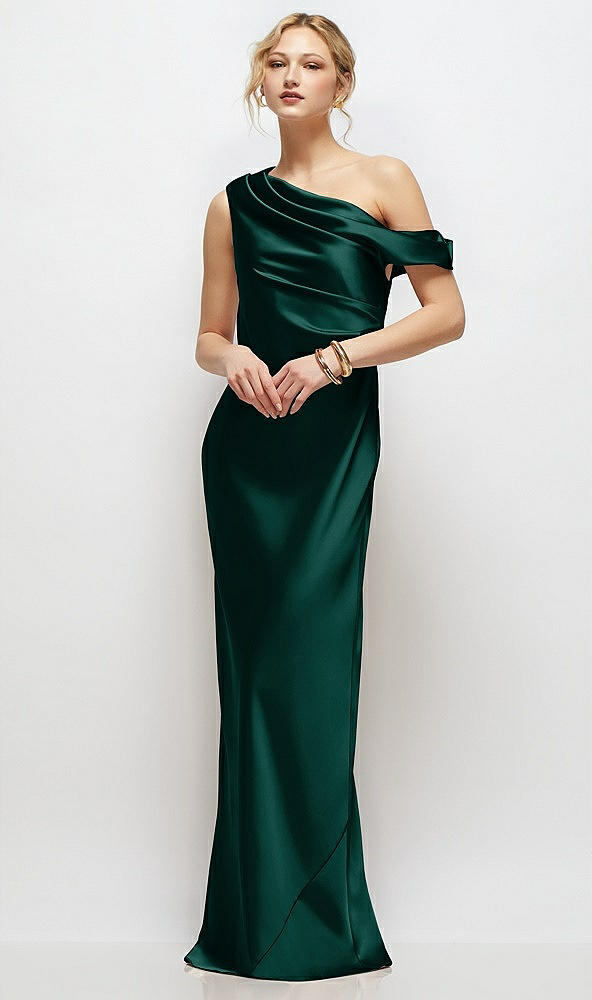 Draped One-Shoulder Bias Stretch Satin Maxi Dress