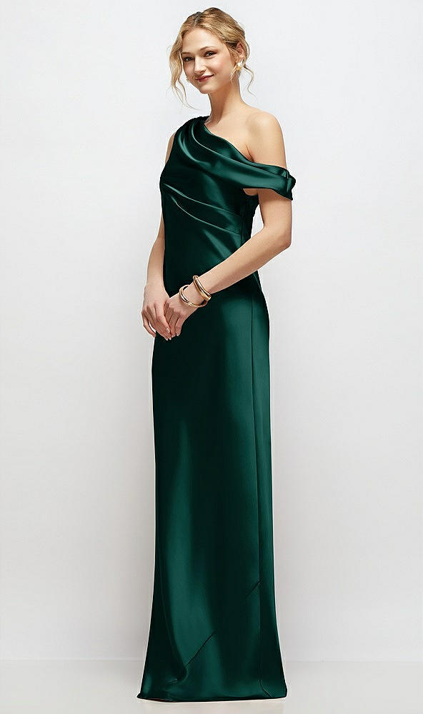 Draped One-Shoulder Bias Stretch Satin Maxi Dress