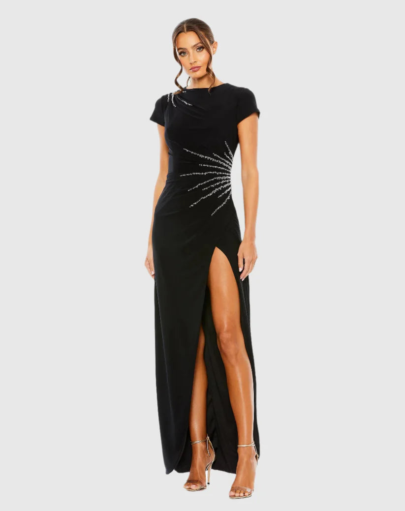 Mac Duggal 11670 Slit Gown with Side Beaded Detail