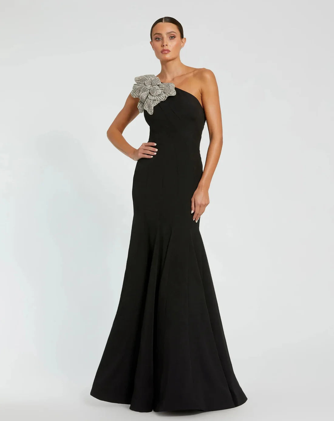 Mac Duggal 11810 Crepe One Shoulder Crystal Flower Gown