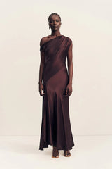 La Lune Asymmetrical Draped Maxi Dress