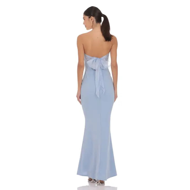Back Bow Strapless Maxi Dress Light Blue / M Back Bow Strapless Maxi Dress Light Blue / M