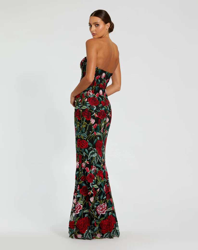 Sheer Bustier Top Floral Applique Gown - Mac Duggal 20757