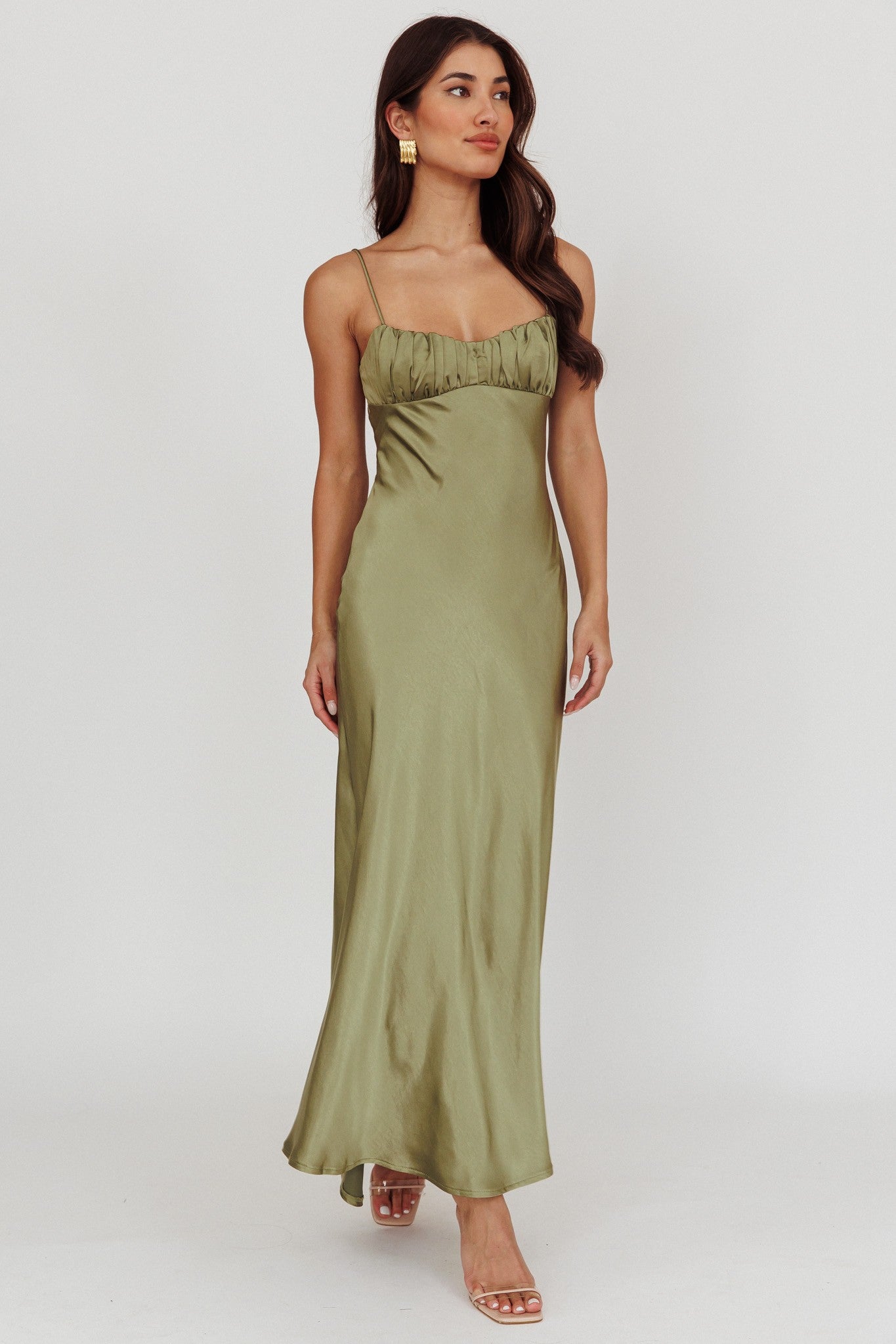 One and Only Collective Satin Maxi Dress Olive / M One and Only Collective Satin Maxi Dress Olive / M