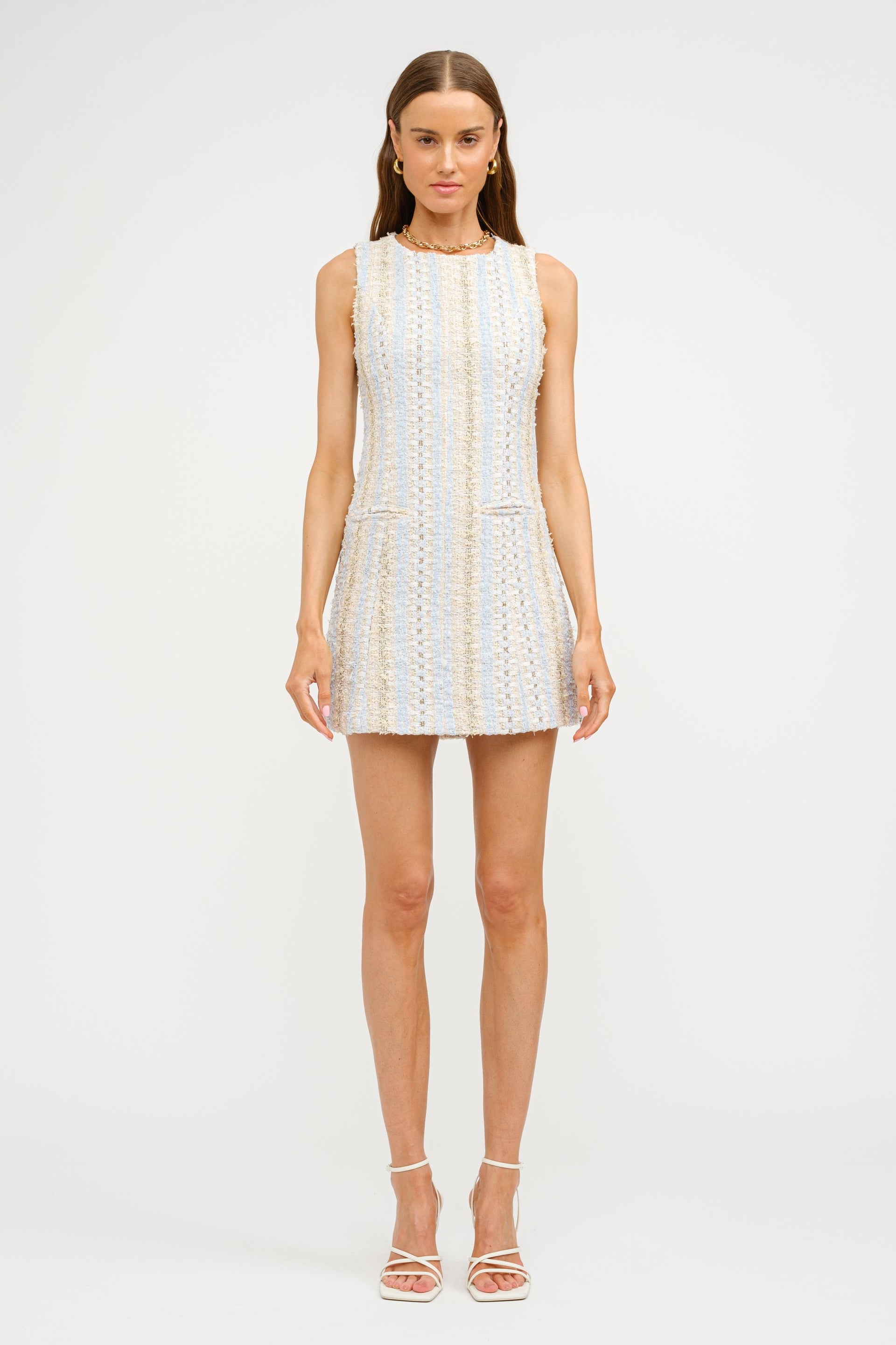 Mixed Tweed Sleeveless Shift Dress