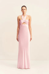 La Lune Ruched Halter Maxi Dress