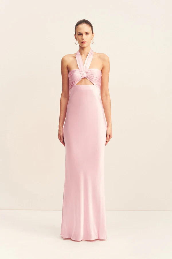 La Lune Ruched Halter Maxi Dress