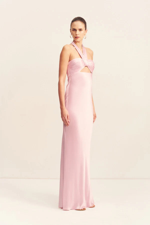 La Lune Ruched Halter Maxi Dress