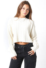 Cable Boxy Cropped Sweater