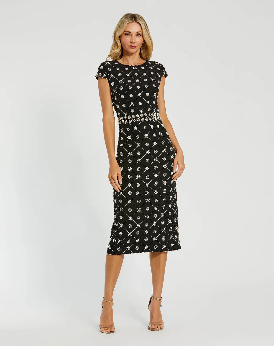 Mac Duggal 2234 Hand Embellished High Neck Midi Dress