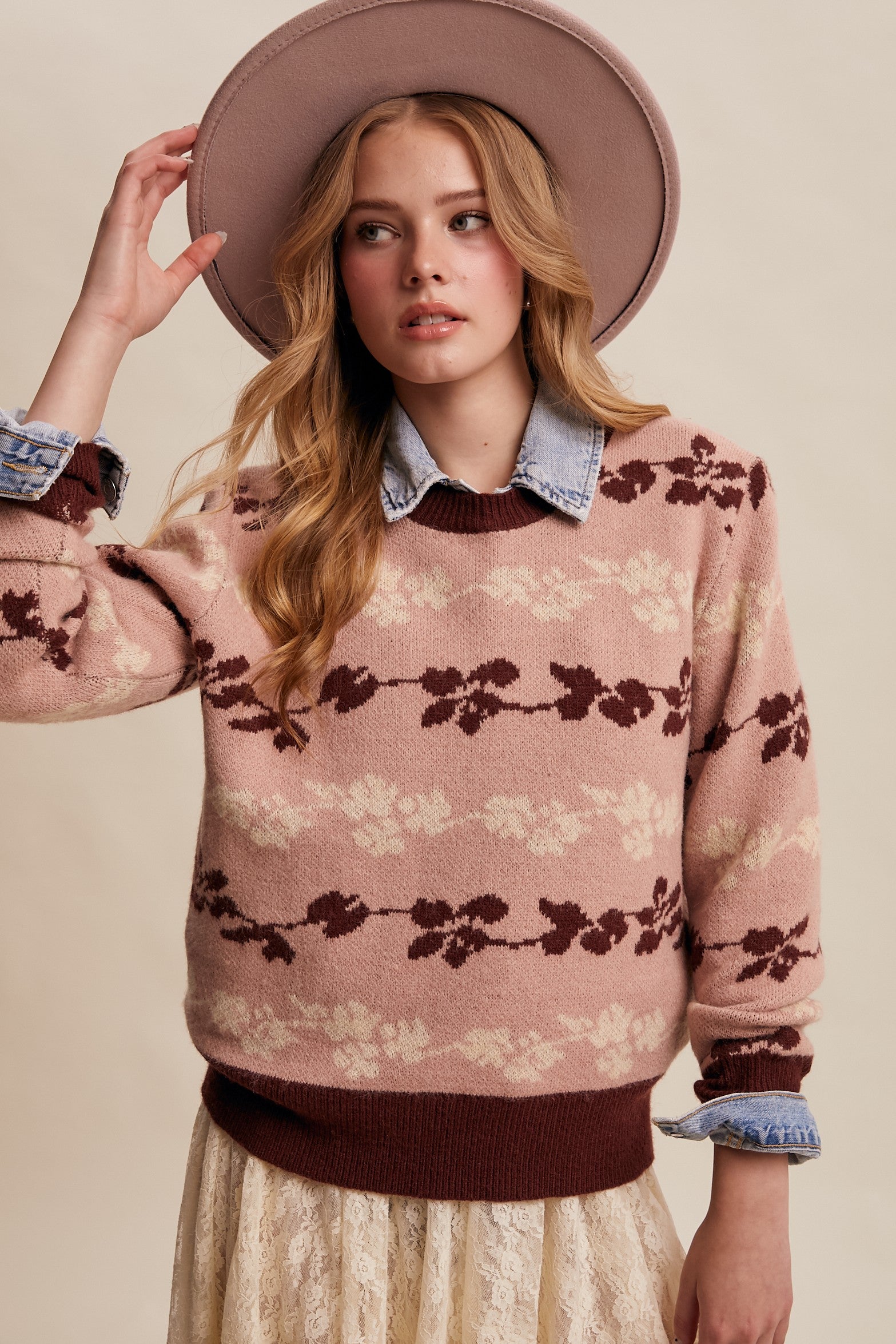 Floral Jacquard Knit Pullover