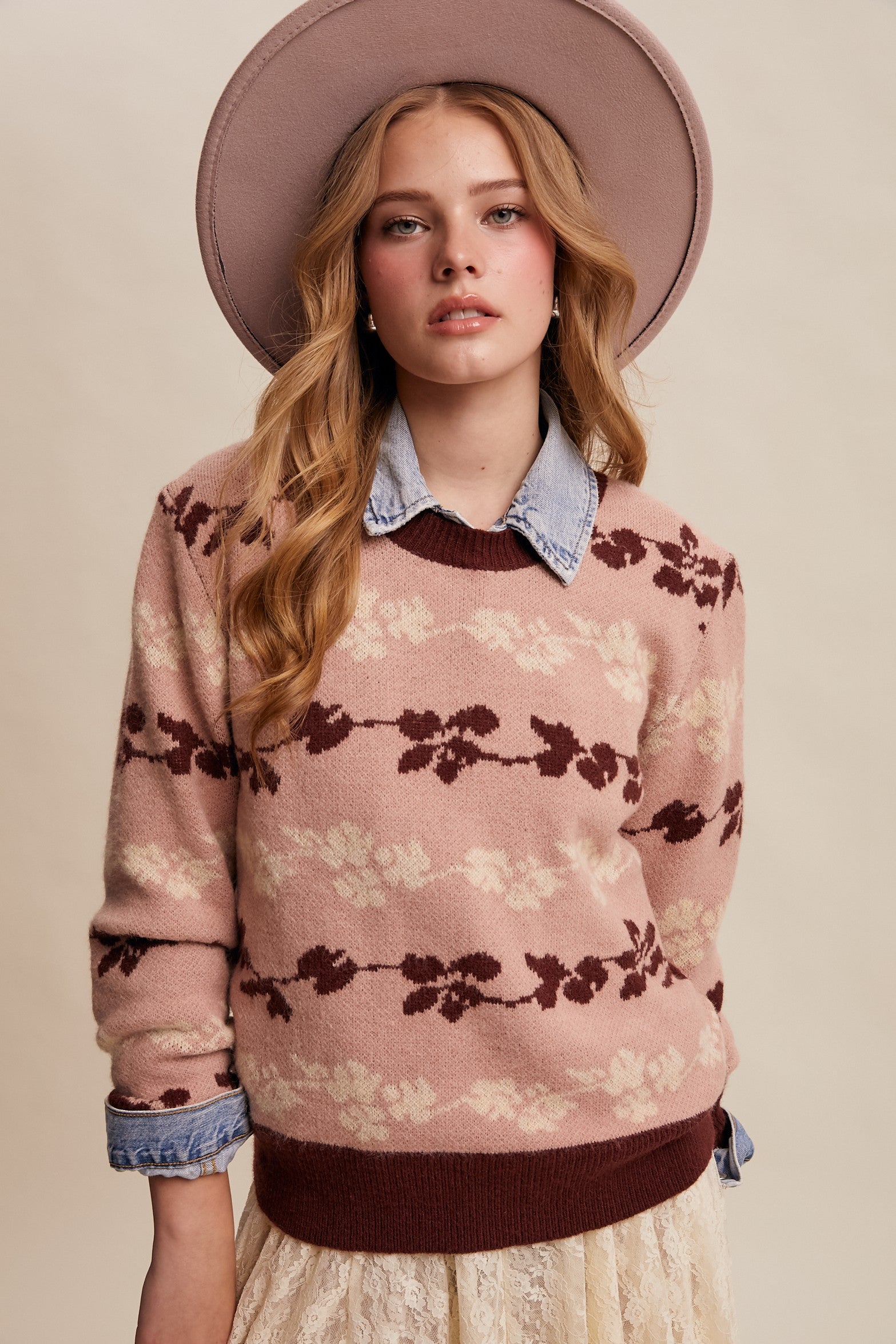 Floral Jacquard Knit Pullover