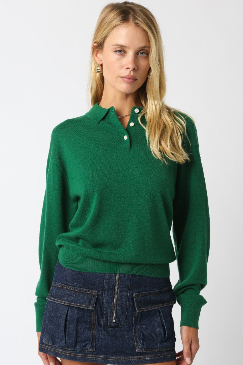 Green Knit Polo Sweater