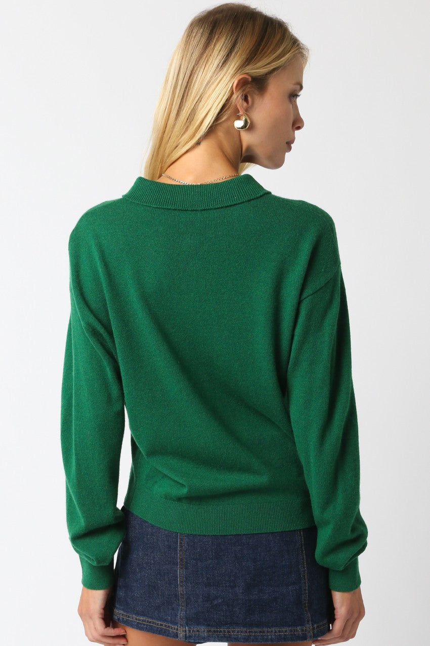 Green Knit Polo Sweater