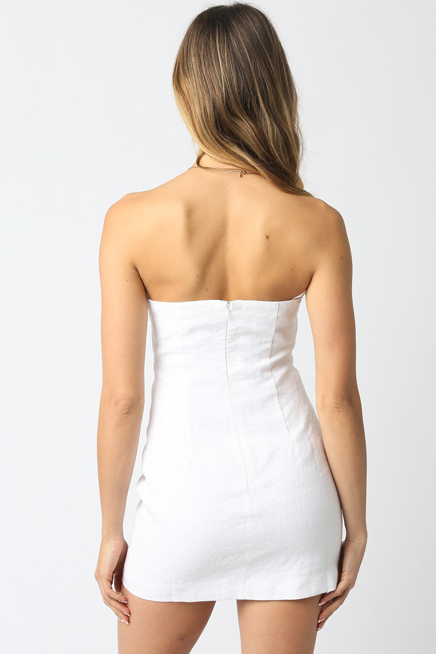 Olivaceous - Nancy Strapless Linen Mini Dress White / L