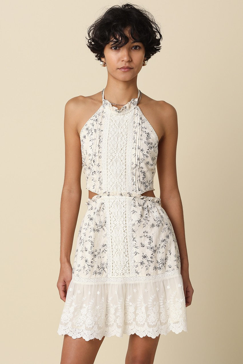 Elara Embroidered Halter Mini Dress